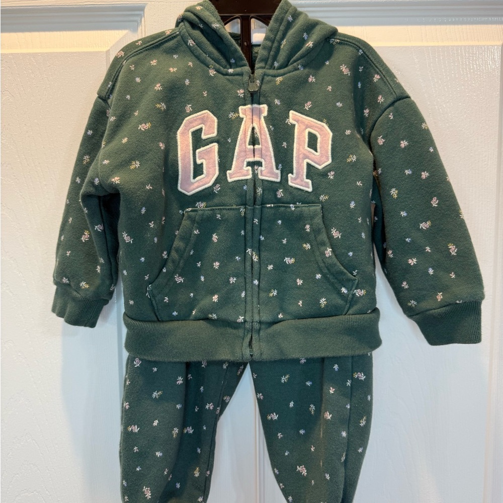 GAP Teal Baby Hoodie with Floral Accents